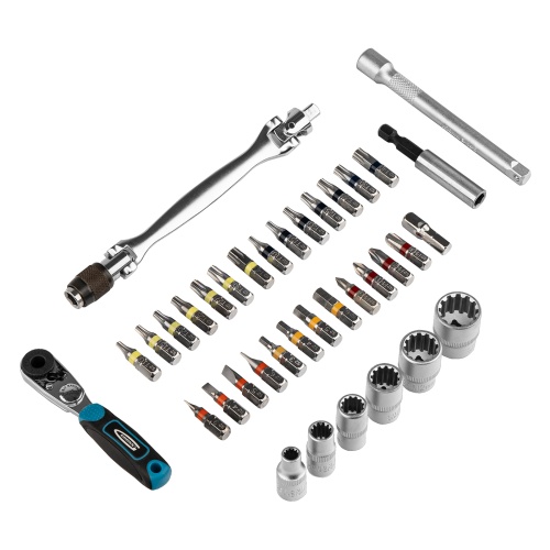 набор бит и головок торцевых с трещоткой gross 1/4, карданный ключ, s2 37шт фото 5