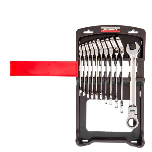 набор ключей комбинированных трещоточных шарнирных matrix 14796 11 шт
