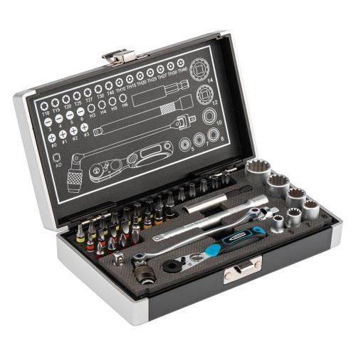 набор бит и головок торцевых с трещоткой gross 1/4, карданный ключ, s2 37шт фото 10