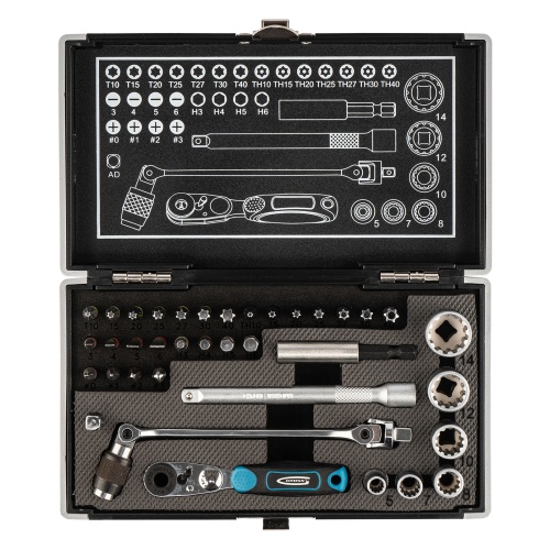 набор бит и головок торцевых с трещоткой gross 1/4, карданный ключ, s2 37шт фото 9