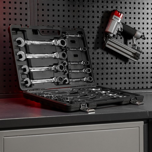 набор ключей комбинированных, трещоточных шарнирных matrix 14798 13 шт фото 5