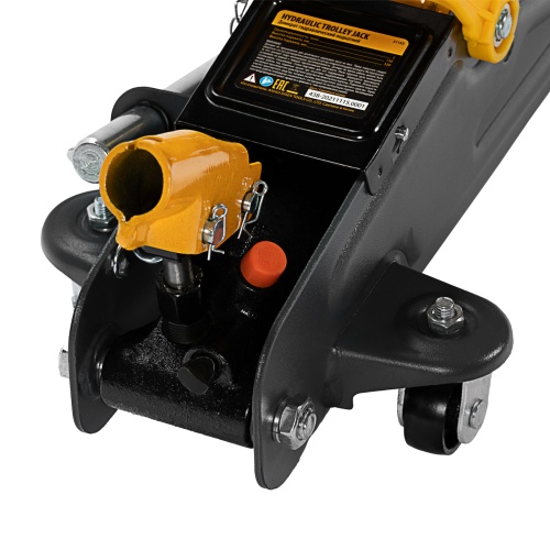 домкрат гидравлический подкатной denzel 2 т 130-330 мм с фиксатором фото 4