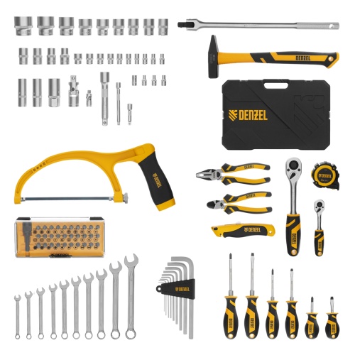 набор инструментов denzel 1/2" 1/4" crv s2 100 предметов пластиковый кейс фото 10