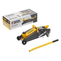 домкрат гидравлический подкатной denzel 2,8 т 135-385 мм с фиксатором