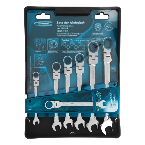 набор ключей комбинированных с трещоткой gross 8-19 мм 7 шт шарнирные фото 9
