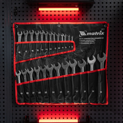 набор ключей комбинированных matrix 6-32 мм 25 шт матовый хром фото 5