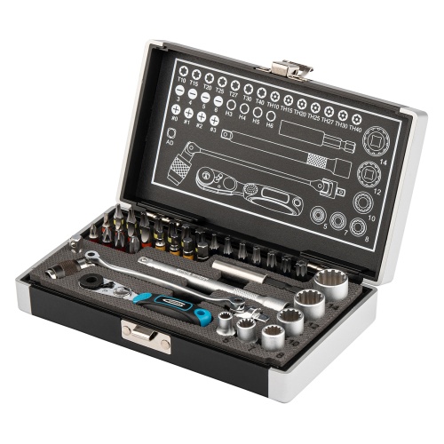 набор бит и головок торцевых с трещоткой gross 1/4, карданный ключ, s2 37шт
