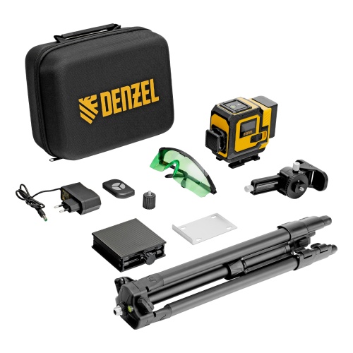 лазерный уровень мультипризменный denzel dlv-360-3t 30 м зеленый луч li-ion 2,4 aч со штативом фото 2