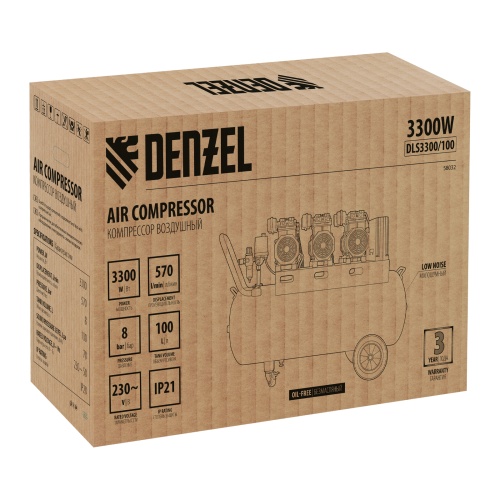 компрессор безмасляный denzel dls 3300/100 фото 5