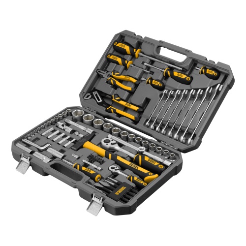 набор инструментов denzel 1/2", 1/4" crv s2 84 предмета пластиковый кейс