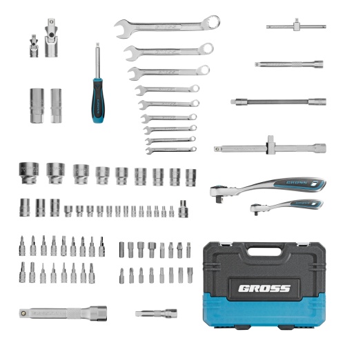 набор инструментов gross 14149 82 предметов 1/2", 1/4" c ключем-трещеткой из стали crv фото 9