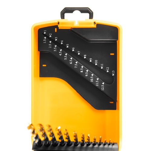 набор сверл по металлу denzel hss-tin 1-13 мм golden tip 25шт фото 5