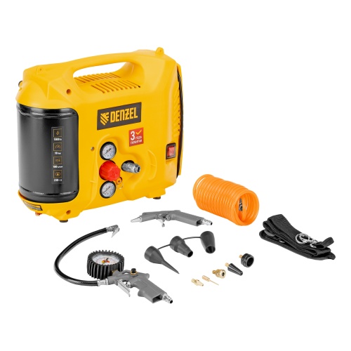 компрессор воздушный denzel dl1300 10 бар 1300вт 180 л/мин 5 л с набором аксессуаров фото 9