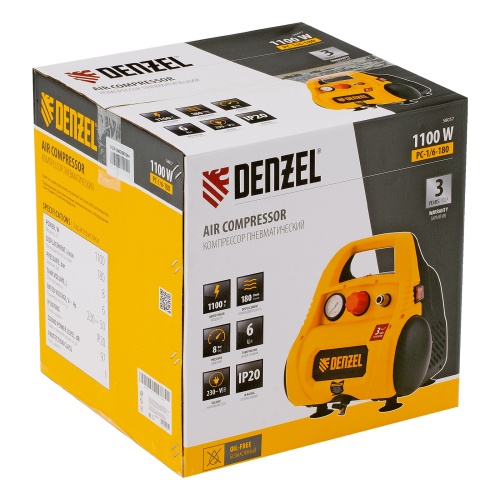 компрессор воздушный безмасляный denzel 58057 рс 1/6-180 мощностью 1100 вт фото 5