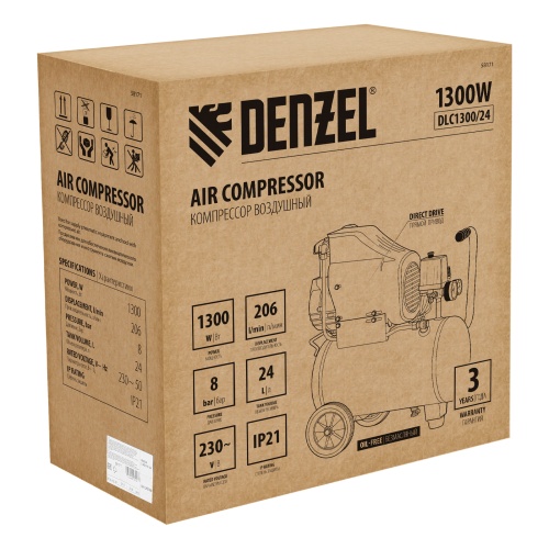 компрессор воздушный безмасляный denzel dlc1300/24 фото 5