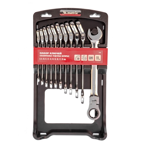 набор ключей комбинированных трещоточных шарнирных matrix 14796 11 шт фото 7