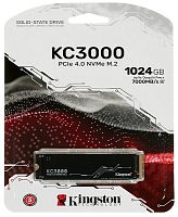 накопитель ssd kingston 1tb kc3000 m.2 2280 pci-e gen4.0 x4, nvme, r/w 7000/600mb/s, 800tbw, rtl (skc3000s/1024g)