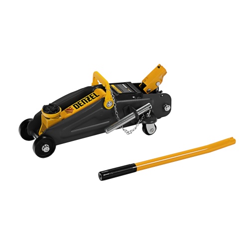 домкрат гидравлический подкатной denzel 2 т 130-330 мм с фиксатором фото 3