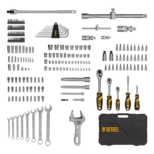 набор инструментов denzel 15807 1/2", 1/4", 3/8" crv s2 216 предметов пластиковый кейс фото 10
