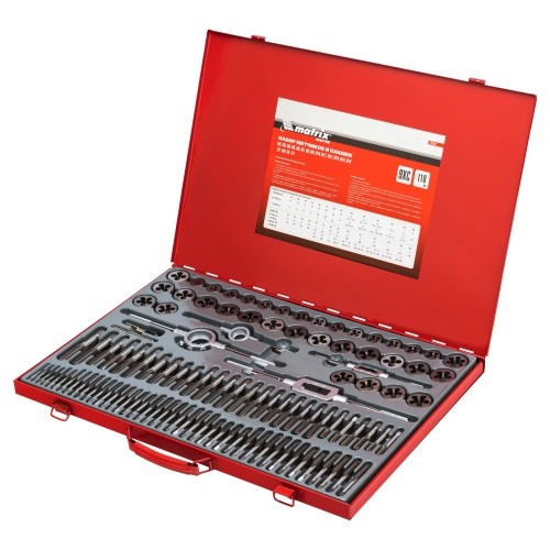 набор метчиков и плашек matrix м2-м18 110 шт в металлическом кейсе