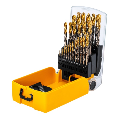 набор сверл по металлу denzel  р6м5к8-tin 1-13 мм golden tip 25шт