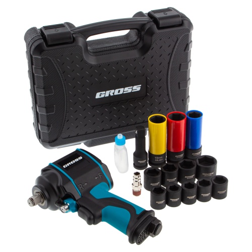 гайковерт пневматический ударный gross g985k2 с набором 17 предметов