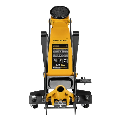 домкрат гидравлический подкатной denzel 3 т 135-480 мм профессиональный фото 2