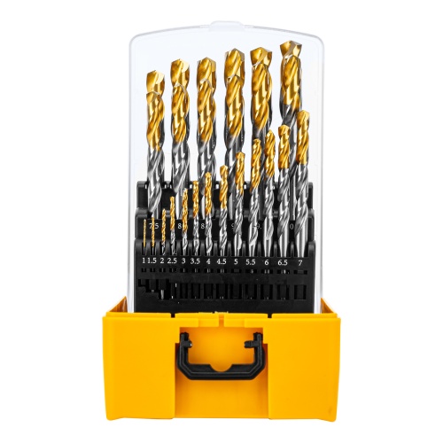 набор сверл по металлу denzel р6м5-tin 1-13 мм golden tip 25шт фото 9