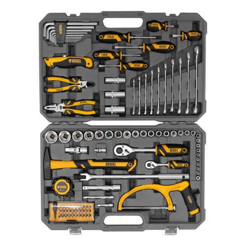 набор инструментов denzel 1/2" 1/4" crv s2 100 предметов пластиковый кейс фото 9