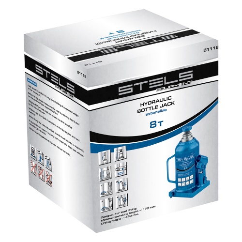 домкрат гидравлический бутылочный stels 51118 8 т, подъем 170-430 мм фото 7