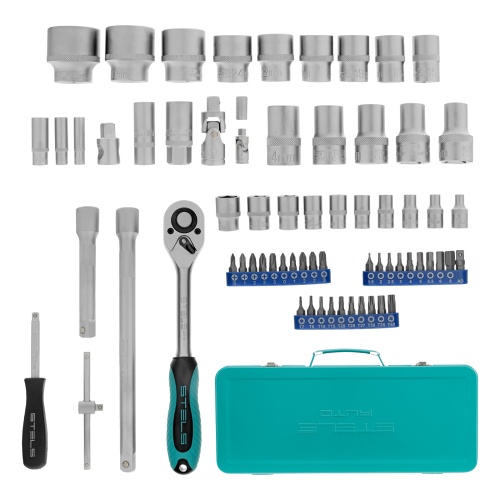 набор торцевых головок с трещоткой stels 13576 1/2" и 1/4" 68 предметов фото 8