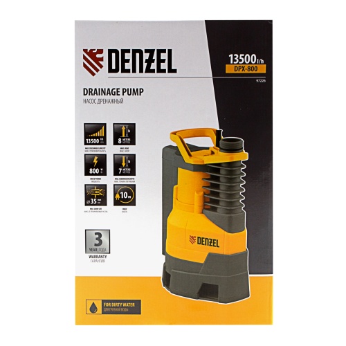 дренажный насос denzel 97226 dpх800 производительностью 13500 л/ч фото 4