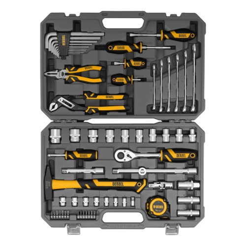 набор инструментов denzel 1/2", 1/4" crv s2 64 предмета пластиковый кейс фото 9