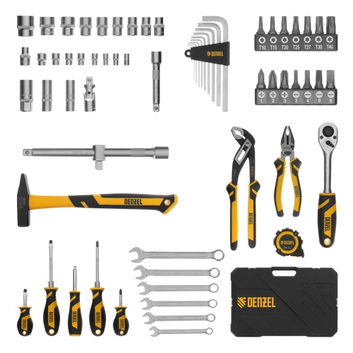 набор инструментов denzel 1/2", 1/4" crv s2 64 предмета пластиковый кейс фото 10